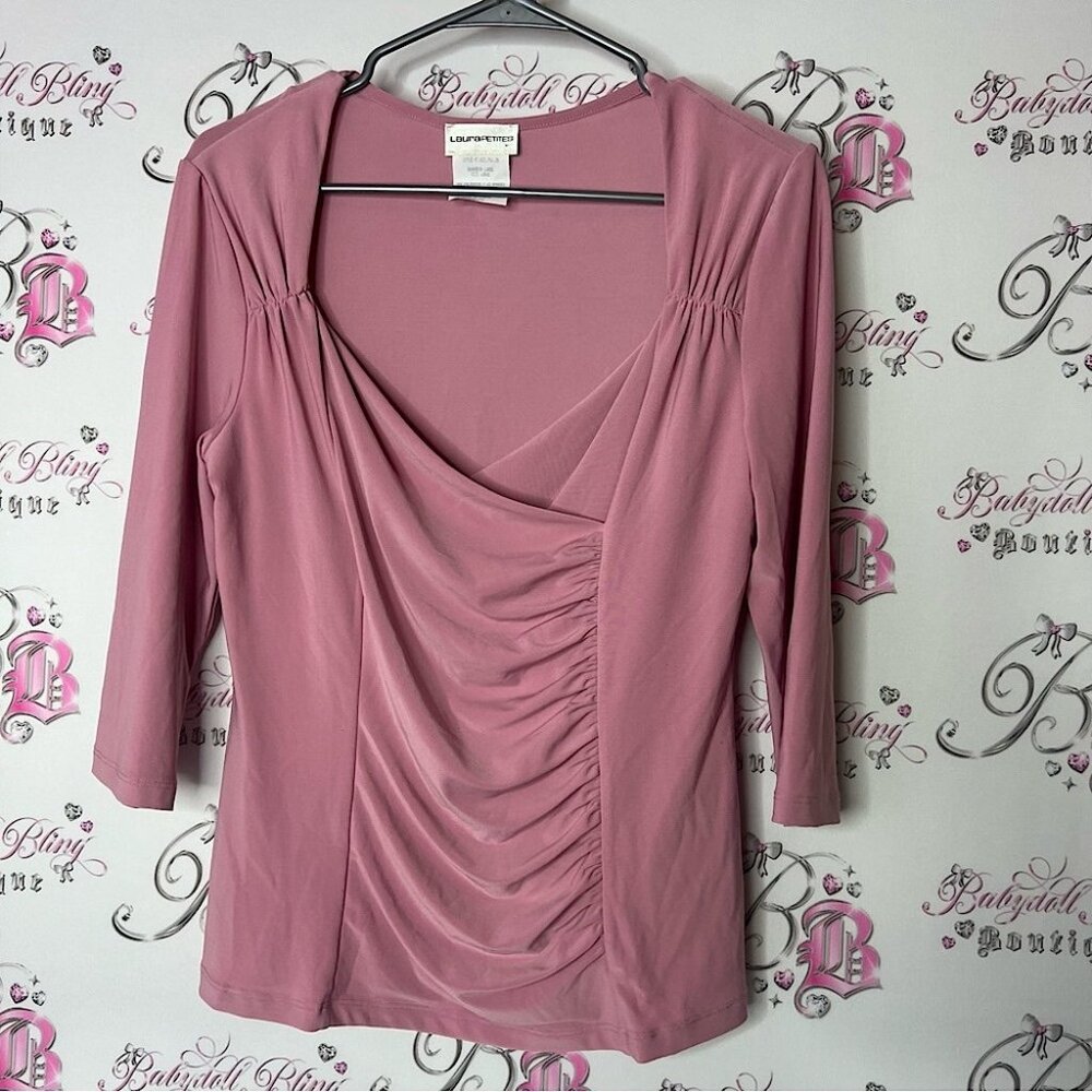 Laura petites cinched flattering Women's Pink Ruched Top